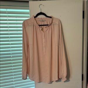 LOFT Pink Long Sleeve Buttoned Blouse with Mandarin Collar